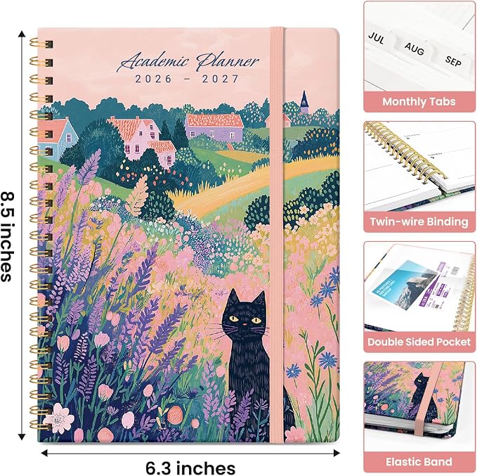 Planner 2026-2027, Academic Year Monthly and Weekly Calendar Planner, Jul 2026 - Jun 2027, Hardcover Teacher Student Planning Agenda book with Tabs, Perfect for School Office Supplies, 6.3" x 8.5" - Meadow Wanderer
