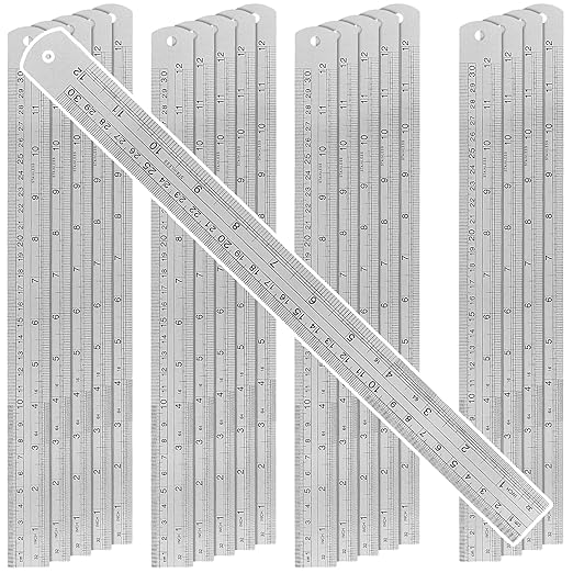20 Pack 12 Inches Stainless Steel Ruler, Precision Metal Rulers, Straight Edge Ruler for Office, Woodworking, Engineering