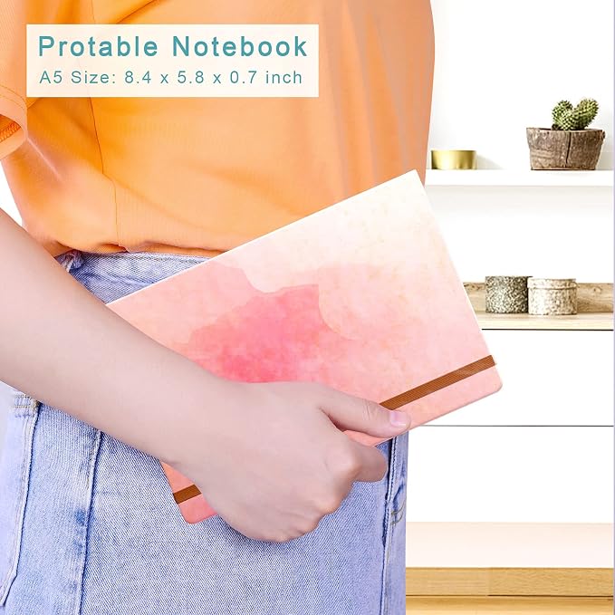 Lined Journal Notebook, Cute Hardcover Journal for Women, Medium 5.7 x 8.4 in, 160 Pages Thick Paper, Aesthetic Floral A5 College Ruled Notebook for Journaling Writing Work Office School, Pink