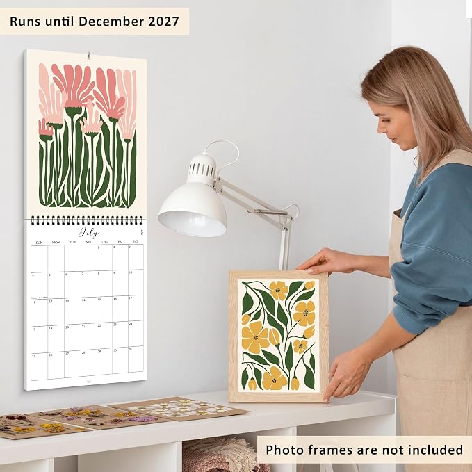 2026-2027 Wall Calendar Art Floral, 18 Months Wall Calendar from July 2026 - December 2027, Unique Modern Hanging Monthly Calendar for Home Office Decor, 8.2" x 23" Open