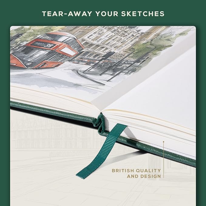 Beechmore Books 300 GSM Heavyweight Mixed Media Sketchbook A5 5.8"x8.3" - 96 Pages, Vegan Leather Hardcover Professional Art Journal for Paintings, Gouache and Ink