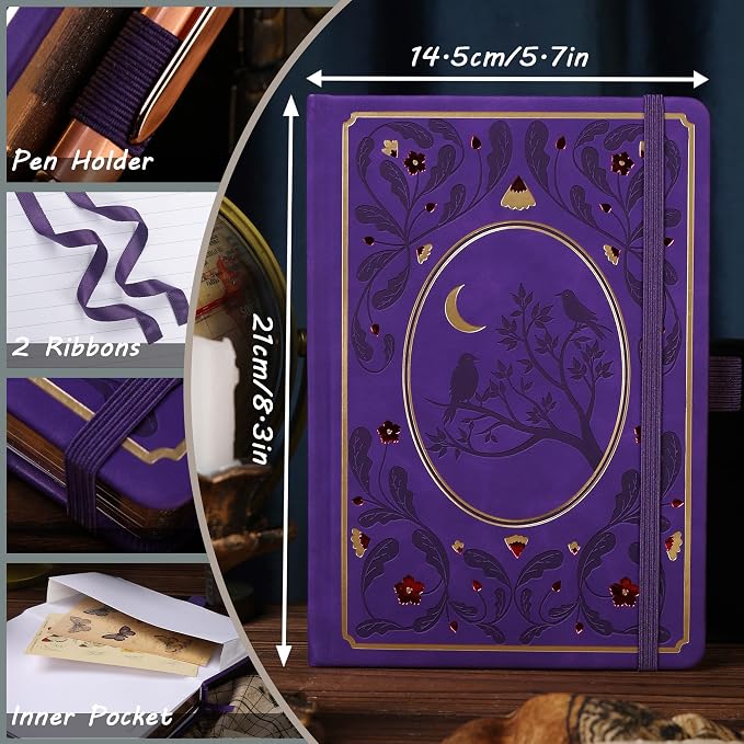 TIEFOSSI Line Journal Notebook, A5 Hardcover Rule Journal for Women Men | 100gsm 316 Numbered Pages Diary, Aesthetic Leather Bird Pattern for Journaling Organization,Planning, Tracking & Sketching