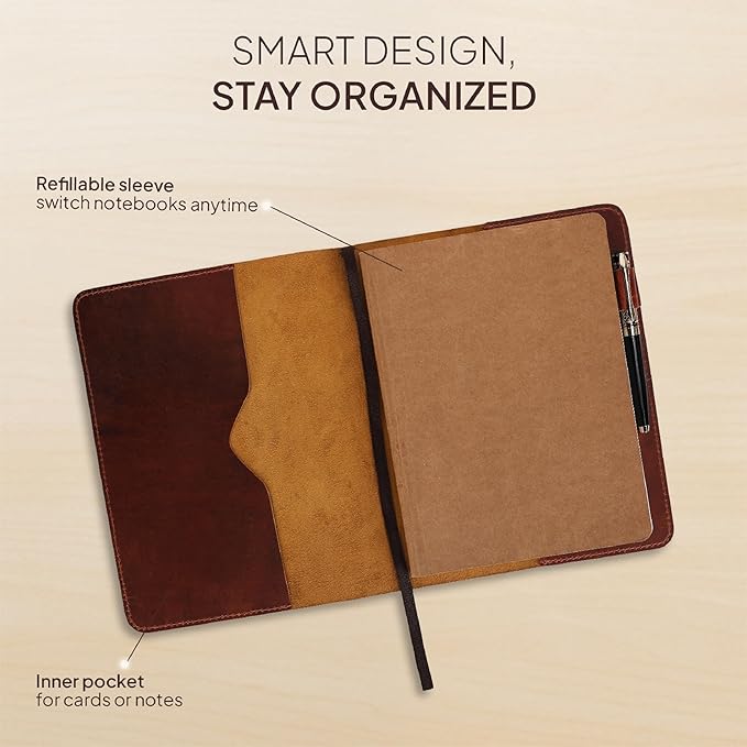 Tan B5 Journal Cover for Field Notes - 7.5x10 XL Leather Notebook Cover Planner Cover, Refillable Leather Journal Cover, Composition Notebook Cover & Diary Cover for Travel