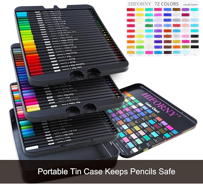 HIFORNY 75 Pack Premium Black Edition Colored Pencils for Adults Coloring – 72 Coloring Pencils with Extras,Artists Soft Core,Drawing Pencils Art Supplies for Adults Beginners
