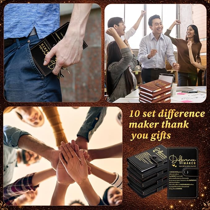 Marspark 30 Sets Difference Maker Employee Appreciation Gifts Inspirational A5 Leather Notebooks with Pens Thank You Motivational Gifts for Men Women Volunteers Teacher (Black)