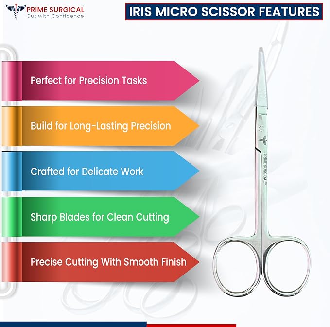Iris Micro Dissecting Scissors 4.5” Curved (CVD) – Fine Point Surgical Scissors for Skin Tag, Gum, Suture & Eye Procedures – Medical Dental Tool for Doctors, Nurses, Students & Training (1pc)