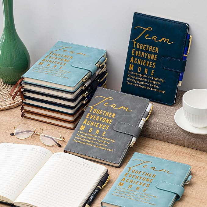 Kosiz 20 Pcs/10 Sets Employee Appreciation Gift Bulk A5 Leather Notebook Inspirational Journal Pen Thank You Gift for Men Women Coworker Teacher Office Back to School(Multicolor,Team)