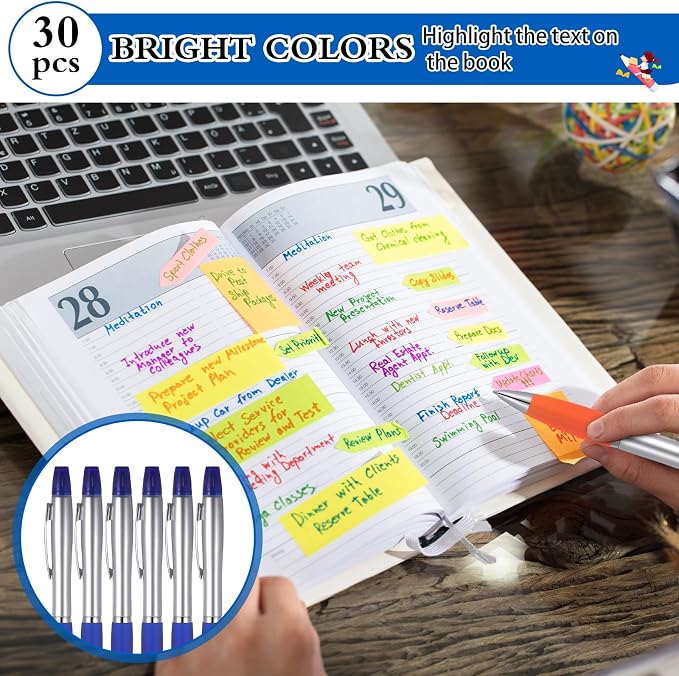 Colarr 30 Pcs Highlighter with Ballpoint Pen Combo Chisel Tips Pen Highlighter Combo for Student Office Writing Coloring Underlining Highlighting(Blue)