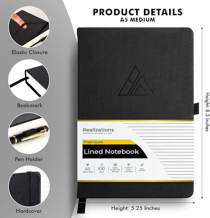 Realizations Journaling Notebooks with Pen Holder | Lined Notebook | 222 Pages Notebook Journal with 100 GSM Paper | Journal Notebooks for Work