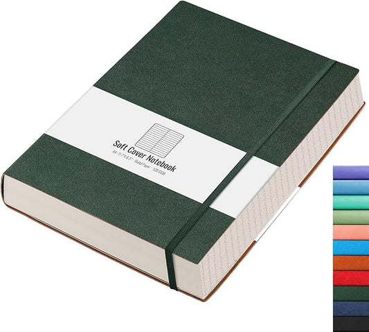 AHGXG College Ruled Notebook, 320 Pages, Large Journal A4 (8.5''×11') | Thick Lined Notebook for Note Taking, 100GSM Paper, Leather Softcover, for Women Men (Green)