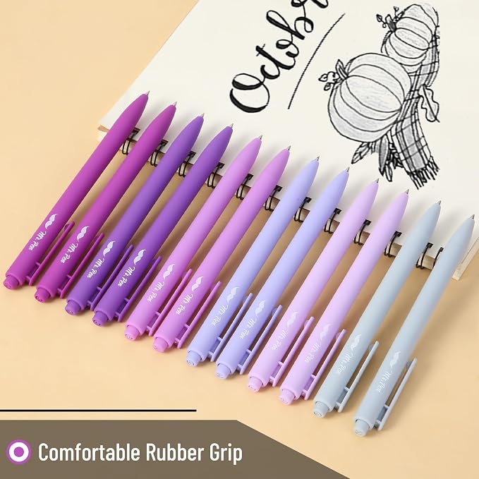 Mr. Pen- Retractable Gel Pens, 12 Pack, Black Ink, Lavender Legacy Barrel | Fine Point 0.5mm, Fast Dry, Smooth Writing, Cute Pens for Drawing, Writing Planner and School Supplies