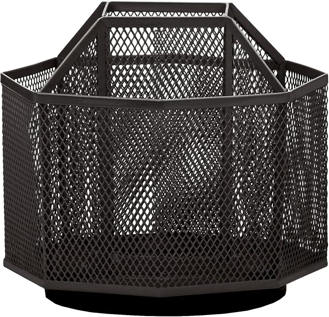Annova Mesh Desk Organizer Rotate with 5 Compartments Spinning Tidy Candy/Pen Holder Office, Art Supply, Storage, Classroom, Home (Black)