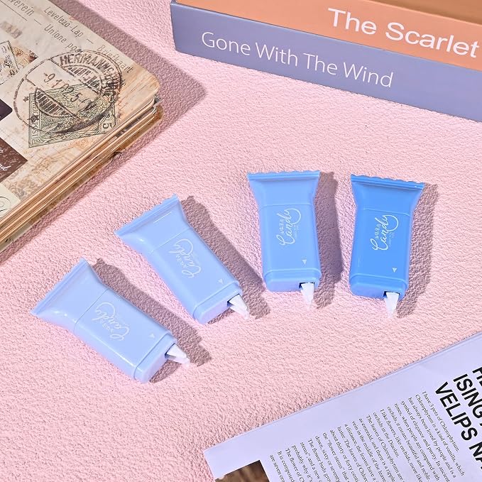 Temiary 6 Pcs White Correction Tapes, Cute White Smooth Pull Out Tape for Instant Corrections, Clean and Easy to Use Applicator for Office School Supplies (Blue)