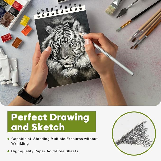 CONDA 5.5 x 8.5 Sketchbook Book, Top Spiral Bound Sketch Pad, 2 Pack, 80 Sheets Each (68lb/100gsm), Acid Free Art Paper for Drawing, Painting, Writing, Ideal for Beginners Artists Students Kids
