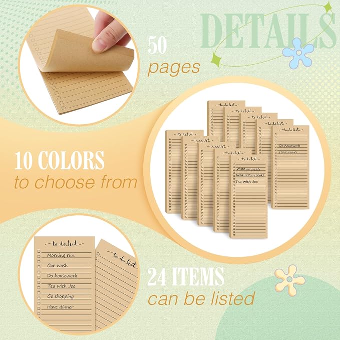Censen 10 Pack 500 Sheets to Do List Notes Daily Checklist Notepad with 50 Sheets Undated Memo Pad Color Block Shopping List Weekly Plan Notepad Organizer Planners(Wood Color,Lined)