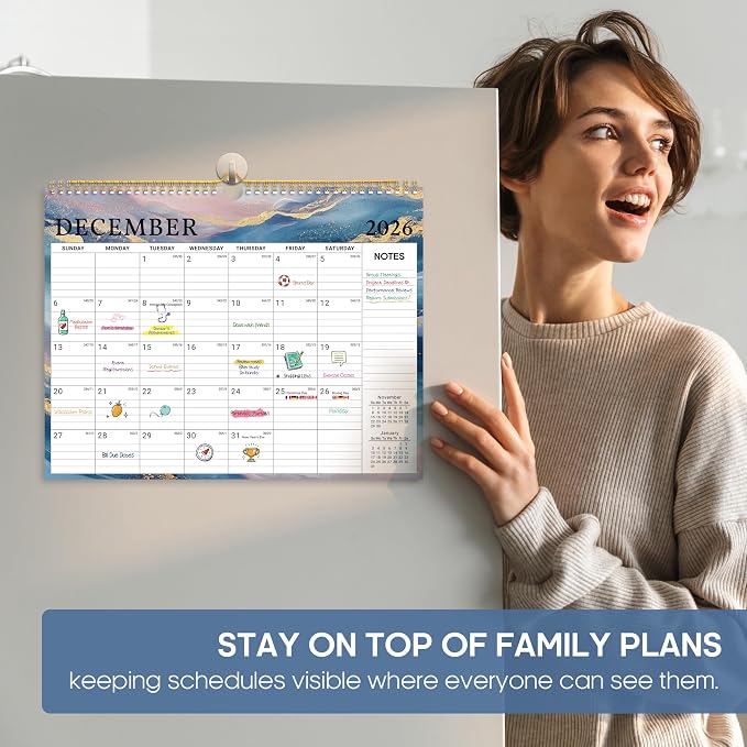 Calendar 2026-2027, 21-Month Wall Calendar Runs from Apr 2026 to Dec 2027,11.5" x 14.7",Large Monthly Calendar with Twin-Wire Binding, Perfect for Home or Office - Gilded Elegance