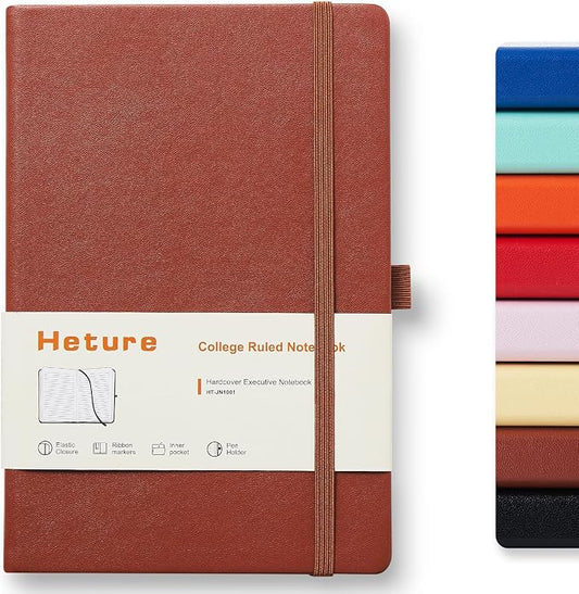 Heture Hardcover Notebooks, A5 Lined Journals Notebook for Writing 160 Pages, 8.2 x 5.5 inch, Classic Ruled Notebooks for College/Work/Travel(Brown 1 Pack)