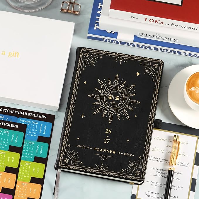 Planner 2026-2027 - Academic Planner 2026-2027, July 2026 - June 2027, 5.75" x 8.25", 2026-27 Weekly and Monthly Planner, Faux Leather planner 26-27 with Back Pocket & 40 Notes Pages - The Sun