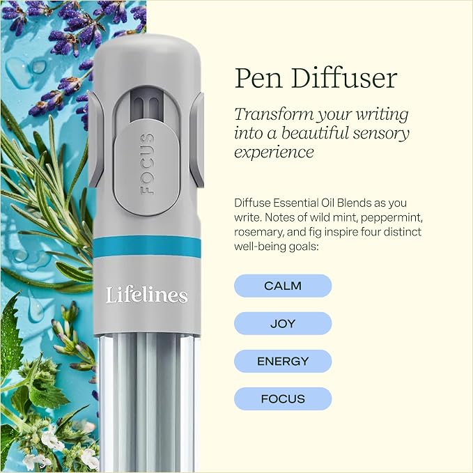 Lifelines Find Your Path Sensory Journal & Pen Diffuser Set, 160 Pages | Ruled Notebook with Tactile Cover & Embossed Paper, Pen Diffuser 4-Scent Cartridge with Essential Oil Blends