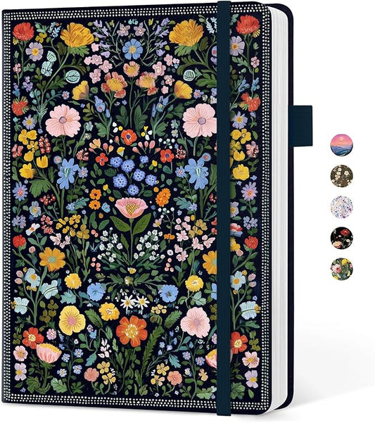 Taja Aesthetic Lined Journal for Women, Pretty 6" x 8" Notebook for Work & Note with 160 College Ruled Pages, Hardcover Leather Notebook for Journaling, Note Taking, Bible Study, Garden of Whimsy
