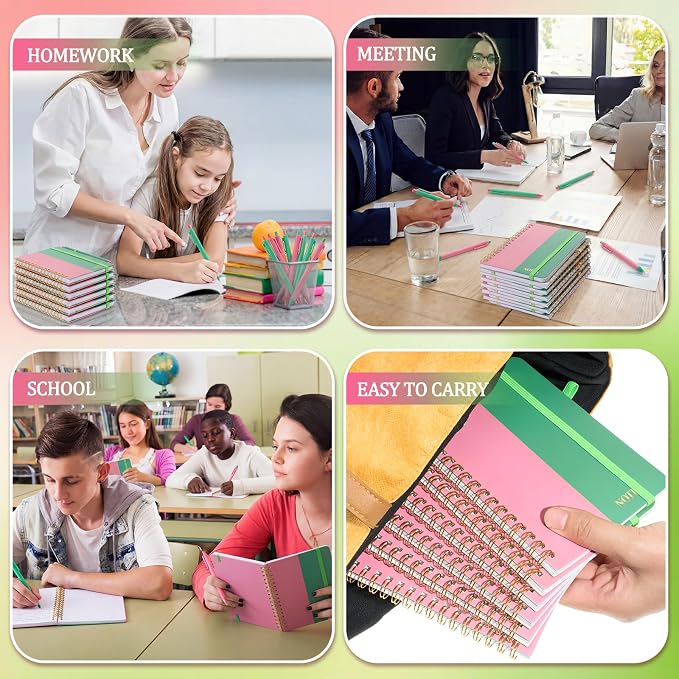 Fulmoon 24 Set Sorority A6 Spiral Notebook with Ballpoint Pens 50 Sheets, 4"x 6" Small College Ruled Notepads Journaling Notebooks Bulk for Back to School Supplies Offices Team Pink and Green Gifts