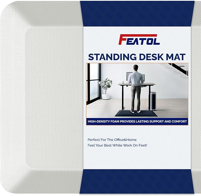 FEATOL Anti Fatigue Mats for Standing, 9/10 Extra Thick Ergonomic Standing Desk Mat, Comfort Memory Foam Standing Mat at Home,Office All Day (20" x 48", White, 2PC)