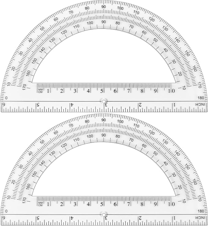 Unjoo Plastic Protractor 6 Inch Math Protractors 180 Degrees, 2 Pack, Clear | Transparent Protractor for Geometry Classroom Student School, Office Supplies