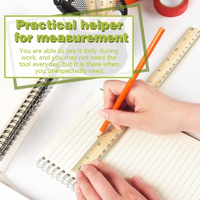 ZZTX 3 Pack Wooden Ruler 12 Inch（30 cm) | 2-in-1 scale design, Durable material, Double level design