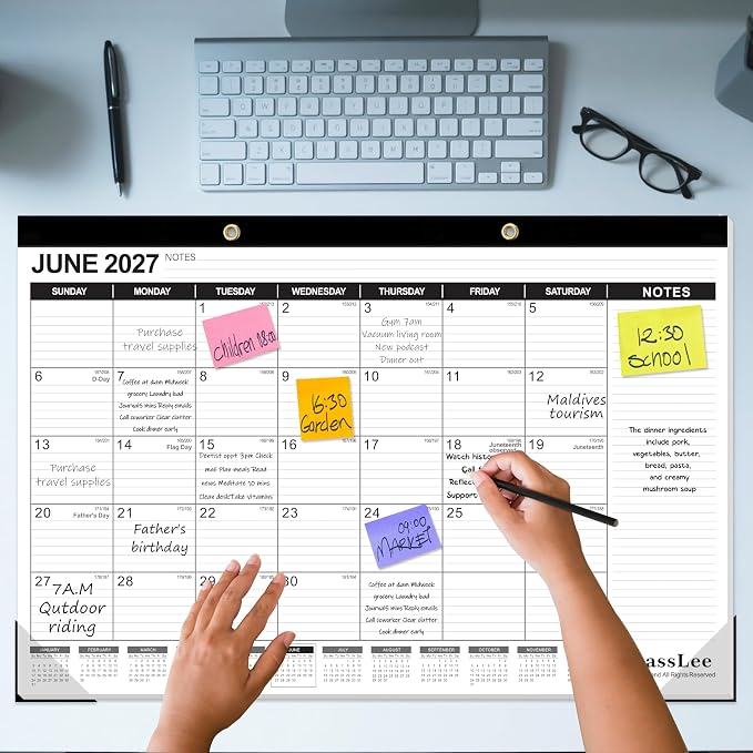 GuassLee Extra Large Desk Calendar 2026, 19 Months Jumbo Desk/Wall Calendar from Jun. 2026 through Dec. 2027, 30 x 20 Inches Hanging Planner with Julian Date, Notes for Home School Office Organizing