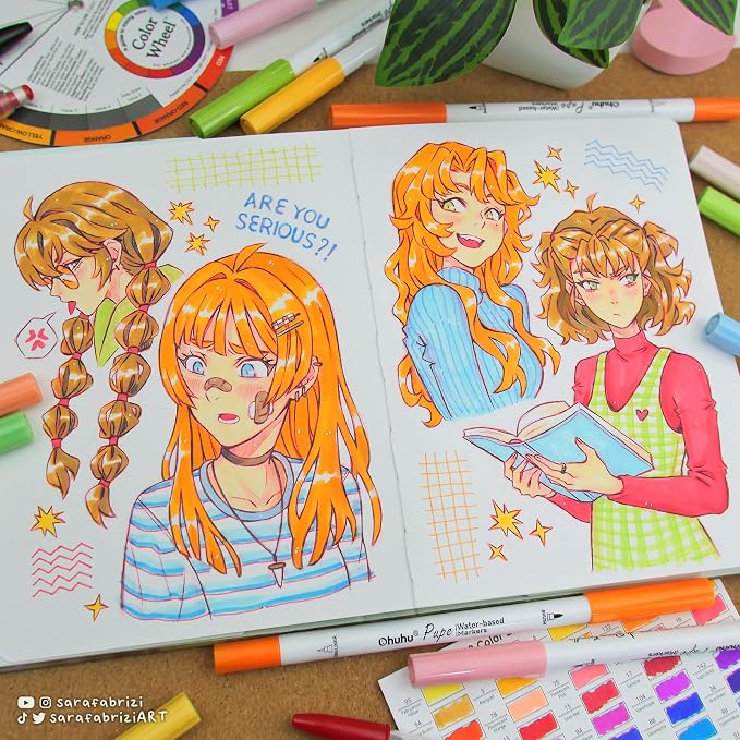 Ohuhu Adult Coloring Book Markers Paper-friendly Water-Based 120 Color-Pupe | Coloring Markers No Peeling Dual Brush Fine Tips Ohuhu Markers No Bleeding Drawing Pens for Kids Adults Beginner Calligraphy