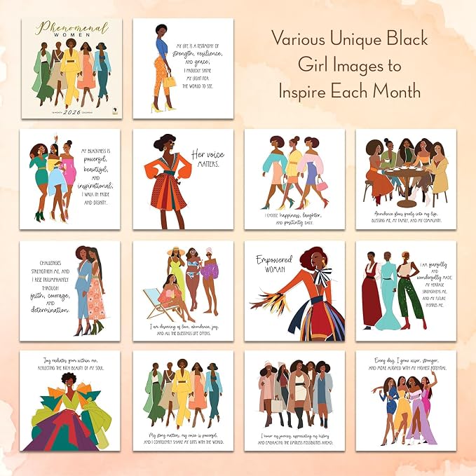 African American Expressions 2026 Wall Calendar – Phenomenal Women – Monthly Calendar Celebrating Black Culture & History, 12x12 Hanging Calendar, 16 Months – Gift for Women