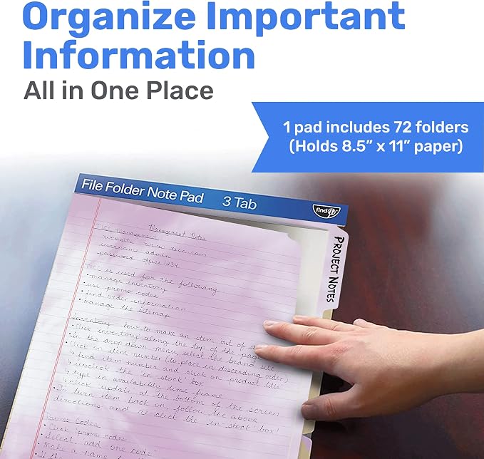 Find It File Folder Notepad, 72-Ct 3rd-Cut Tab Organizer Folders, Tie-Dye | Wide-ruled clipboard-style pages, front and back ruled, perforated tear-out sheets, office and school filing organization