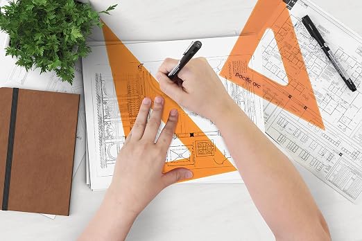 Pacific Arc's Scholastic Triangle - 4 inch - Fluorescent - 30/60 Angle - Polystyrene - Inking Edge - Technical Drawing Tools, Drafting, Architect and Engineering.