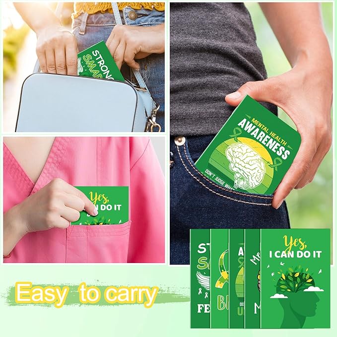 30 Pcs Mini Mental Health Notepads Small Memo Pad Notepads Bulk Mental Health Awareness Green Ribbon Pocket Notebooks, 10 Styles