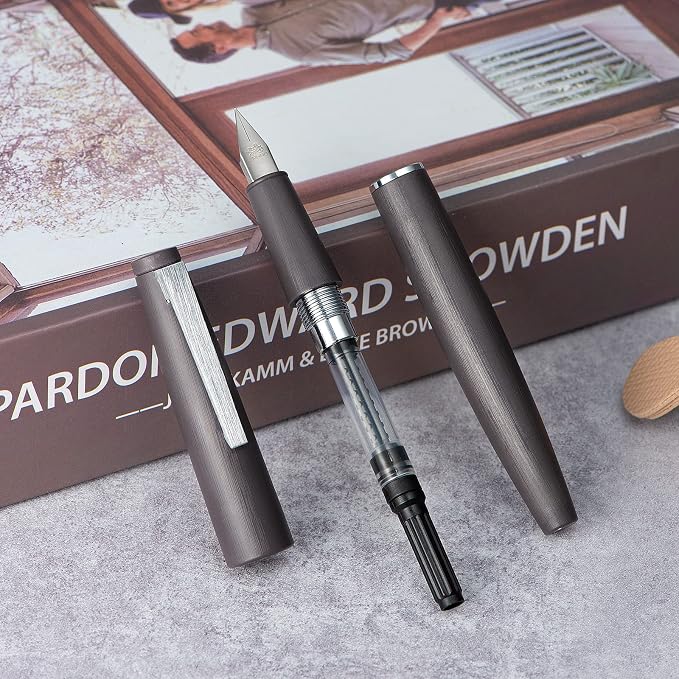 Jinhao 80 Gray Fiber Brushed Fountain Pen, Iridium Extra Fine Nib with Ink Converter, Classic Design Smooth Writing Pen (Silver Clip)