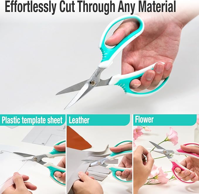 Beaditive Multipurpose Craft Scissors - High-Leverage with Sharp Carbon Steel Blades - Ergonomic Sewing Scissors for Heavy Duty Projects - Office, Scrapbook, Leather Scissors