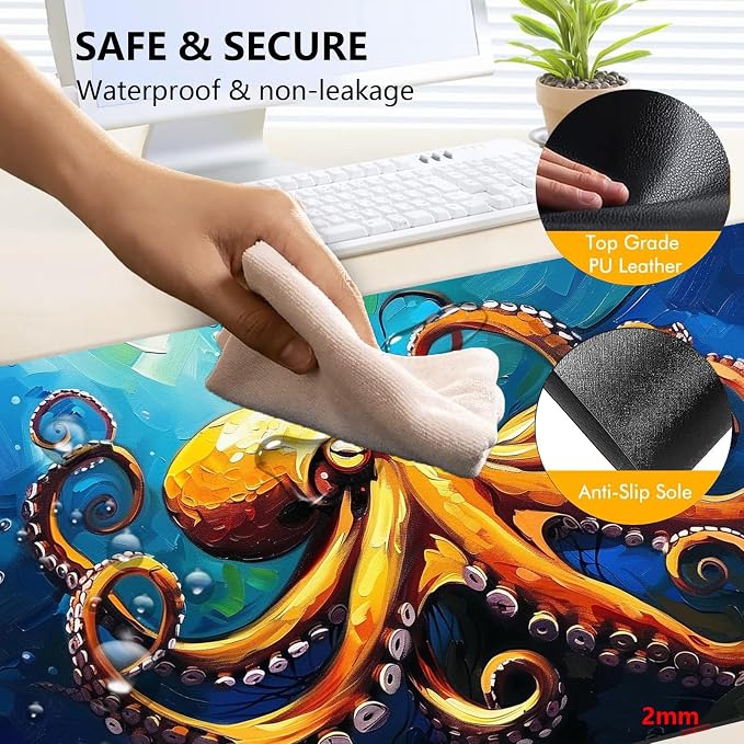 Heated Mouse Pad with 3 Levels Heated & 3 Hours Auto Shut-Off Mouse Pad for Warming Hands in Office Home, 31.5" x 13"Large Safe Desk Mat Hand Warmer，Blue Octopus