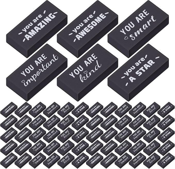 Resurhang 180 Pcs Erasers Bulk for Kids Inspirational Pencil Erasers Bulk for Drawing Motivational Big Eraser School Supplies for Classrooms Back to School Office (Motivational,Black)