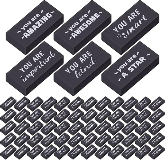 Resurhang 180 Pcs Erasers Bulk for Kids Inspirational Pencil Erasers Bulk for Drawing Motivational Big Eraser School Supplies for Classrooms Back to School Office (Motivational,Black)