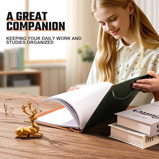 Ovesmusl Leather 3 Ring Binder Fits 8.5"x11" Letter Size Paper, 1 Inch Round Ring Binder Holds 200 Sheets, Notepad Paper Cover Loose Leaf Organizer, Brown Tree