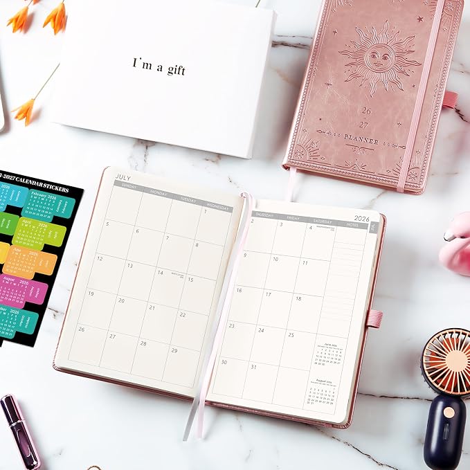 Planner 2026-2027 - Academic Planner 2026-2027, July 2026 - June 2027, 5.75" x 8.25", 2026-27 Weekly and Monthly Planner, Faux Leather planner 26-27 with Back Pocket & 40 Notes Pages - Rose Gold