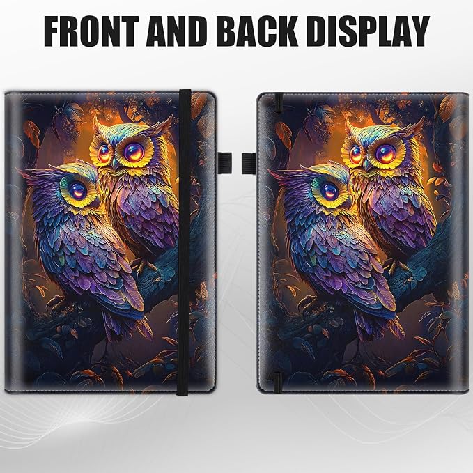 Hardcover Executive Notebooks, A5 PU Leather Lined Journal Notebook, 200 Pages Thick Paper Subject Notebooks for School,Work,Home Writing Business Notebook, Diary Book, Owl