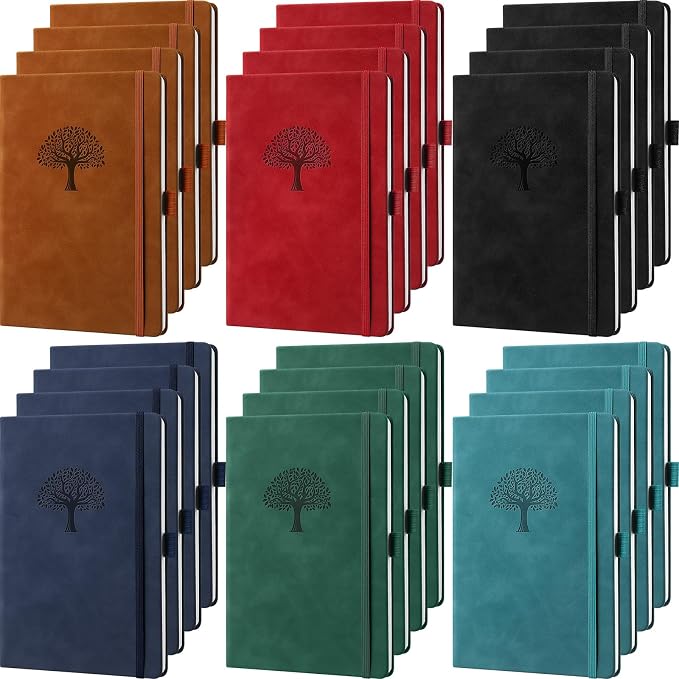 Qeeenar 24 Pack Leather Notebook Journals Bulk 5.7" x 8.3" Harder Cover A5 Journals for Writing Men Women Leather Travel Notebooks Daily Gifts for Office Back to School (Multicolored)