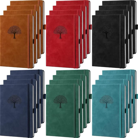 Qeeenar 24 Pack Leather Notebook Journals Bulk 5.7" x 8.3" Harder Cover A5 Journals for Writing Men Women Leather Travel Notebooks Daily Gifts for Office Back to School (Multicolored)