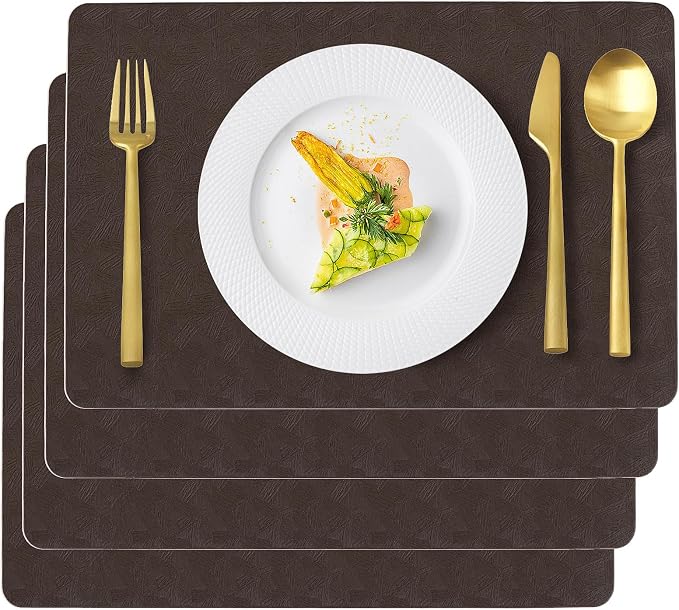 Coffee Plastic Placemats Set of 4, Faux Leather Waterproof Table Mats | Coffee Vinyl placemats,Wipeable and heat resistant table mats.Easy to clean,great for indoor and outdoor