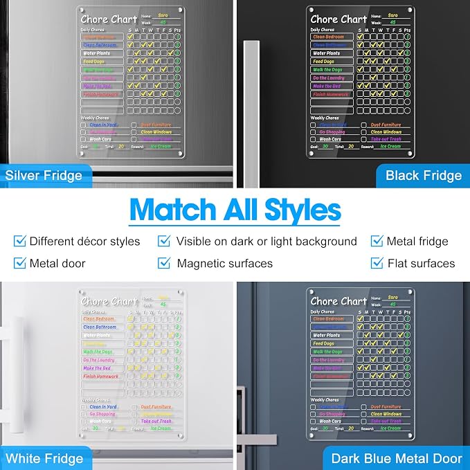 Acrylic Chore Chart Clear Dry Erase Checklist Chore Boars for Family Chores Checklist Reward Chart Responsibility Chart, 12x9'', 2 Boards