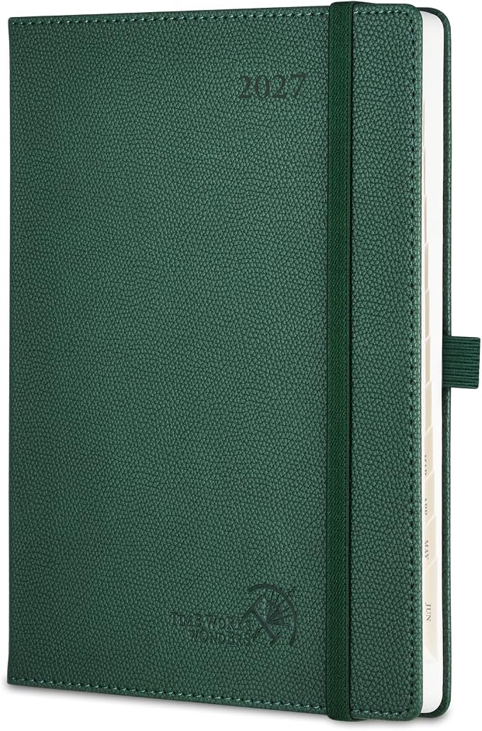 POPRUN 2027 Planner (Medium 6.75"x 8.75"), Weekly and Monthly Planner | Daily Calendar Book Jan.2027 - Dec.2027, Appointment Book with Monthly Tabs, Leather Hardcover, Inner Pocket - Forest Green