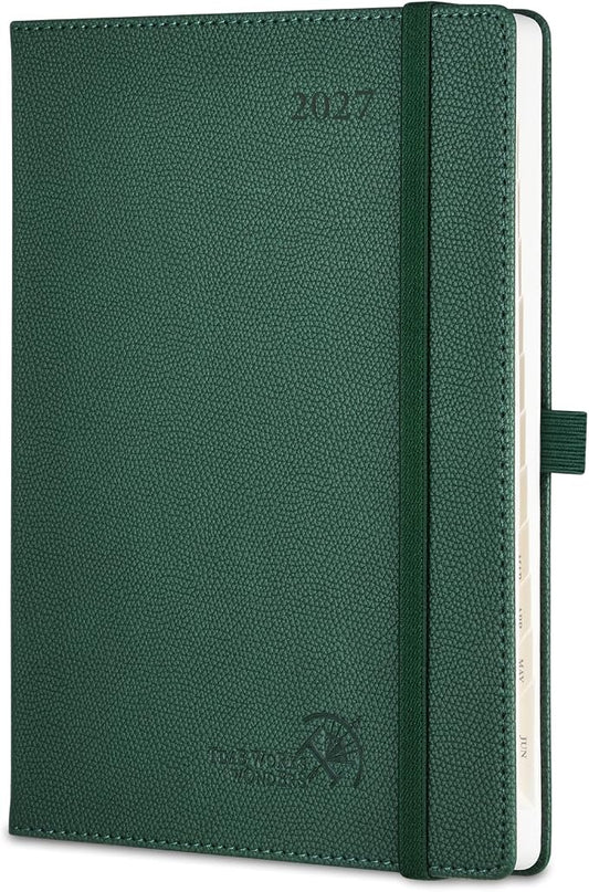 POPRUN 2027 Planner (Medium 6.75"x 8.75"), Weekly and Monthly Planner | Daily Calendar Book Jan.2027 - Dec.2027, Appointment Book with Monthly Tabs, Leather Hardcover, Inner Pocket - Forest Green