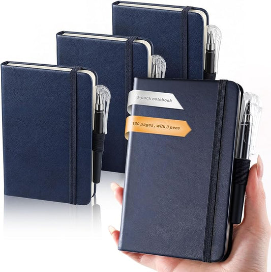 AISBUGUR Small Notebook Journal - 3 Pack Total 480 Pages - Pocket Notebooks with Pens for Work - 3.7" x 5.7" A6 Notebook - Hardcover Mini Notebooks