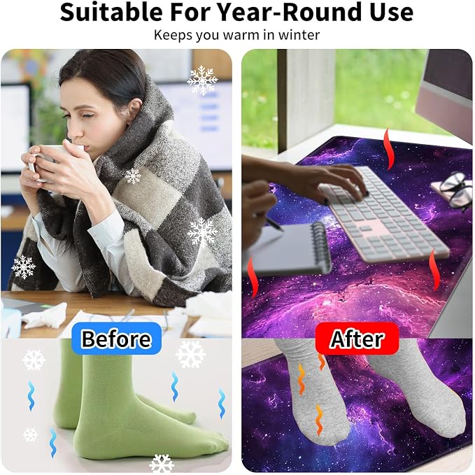 Heated Desk Pad Mouse Pad,Heated Desk Mat,with 3 Heating Levels & 3 Hours Auto Shut-Off,Leather 23.6"*14.2" Gaming Mouse Laptop Mat,Foot Warmer,Purple Galaxy Glliter
